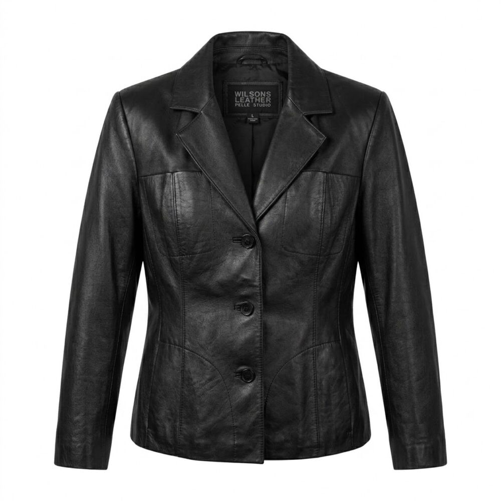 90s Wilson Leather Black Blazer Jacket Pelle Studio Genuine Leather Coat Unisex